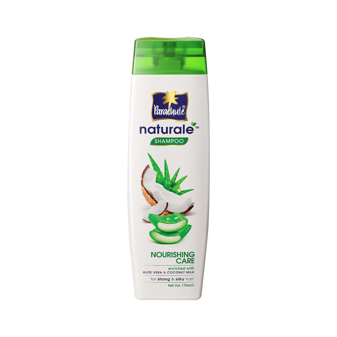 Parachute Naturale Nourishing Care Shampoo with Aloe Vera & Coconut Milk, For Strong & Silky Hair, Smoothens Hair, Paraben Free, 100% Vegan, All Hair Types, (170ml)