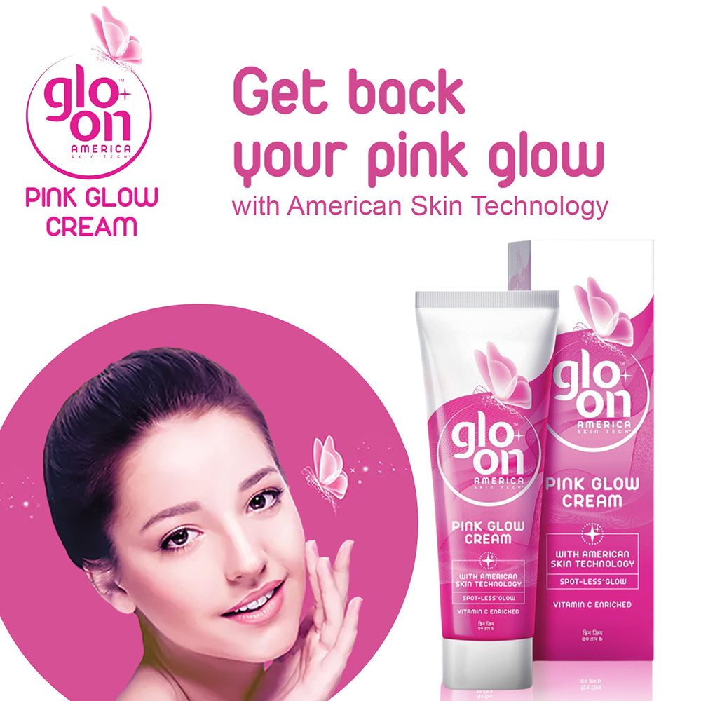 Glo On Pink Glow Cream with American Skin Technology , Enriched with Vitamin C,E, B3 & Glow Boosters, For Bright, Glowing, Spot Less Skin, Sun Protection, All Skin Types (25gm)