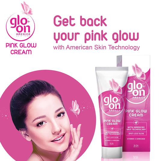 Glo On Pink Glow Cream with American Skin Technology , Enriched with Vitamin C,E, B3 & Glow Boosters, For Bright, Glowing, Spot Less Skin, Sun Protection, All Skin Types (25gm)