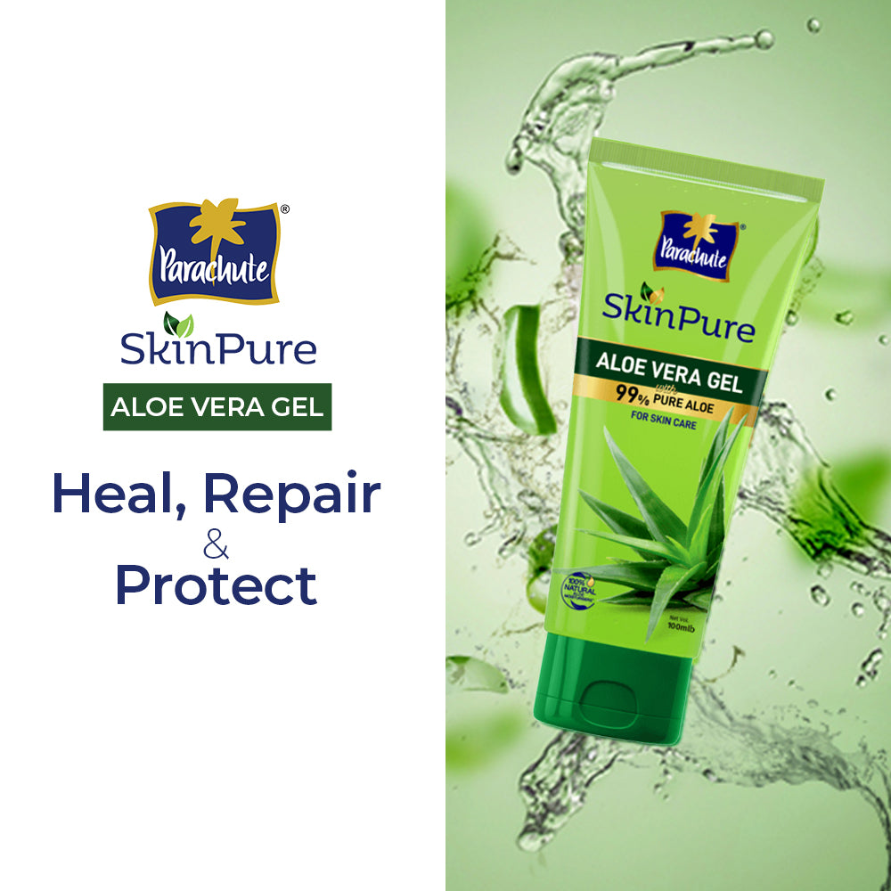 Parachute SkinPure Aloe Vera Gel , 99% Pure Aloe, For Soft, Moisturized & Hydrated Skin, Heals, Repairs, Protects Skin, 8h moisturization, Soothes Sunburn, All Skin Types (200ml)