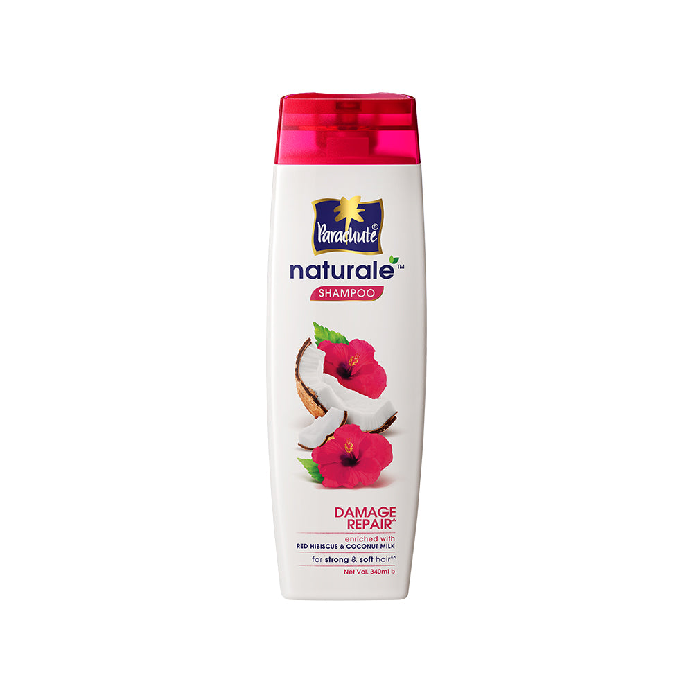 Parachute Naturale Damage Repair Shampoo with Red Hibiscus & Coconut Milk, For Strong & Soft Hair, Smoothens Rough Hair, Paraben Free, 100% Vegan, All Hair Types