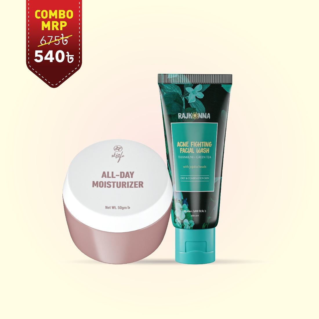 Skin Cafe All-Day Moisturizer 50gm With Rajkonna Acne Fighting Facial Wash 100ml (Combo)