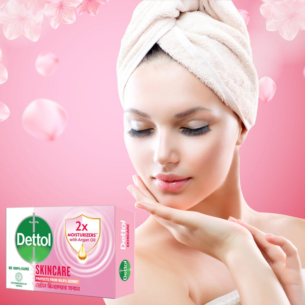 Dettol Soap Skincare Quad Pack (125gm X 4), 2X Moisturizers with Argan Oil Bathing Bar