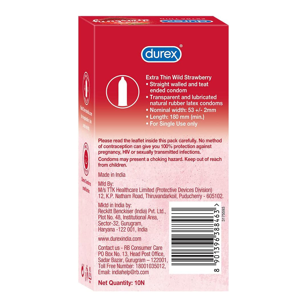 Durex Extra Thin Wild Strawberry Flavoured Condoms 10pcs