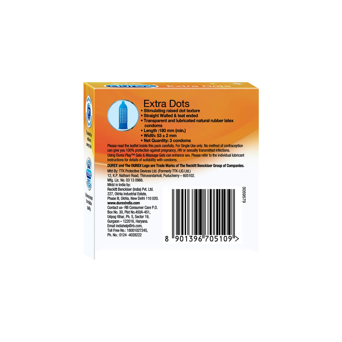 Durex Extra Dots Condoms - 3pcs
