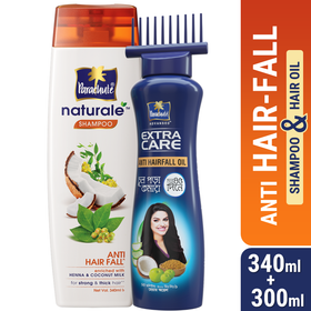 Anti Hair-Fall Bundle - Parachute Anti Hairfall Oil Extra Care 300ml (Root Applier) & Parachute Naturale Shampoo Anti Hair Fall Control 340ml