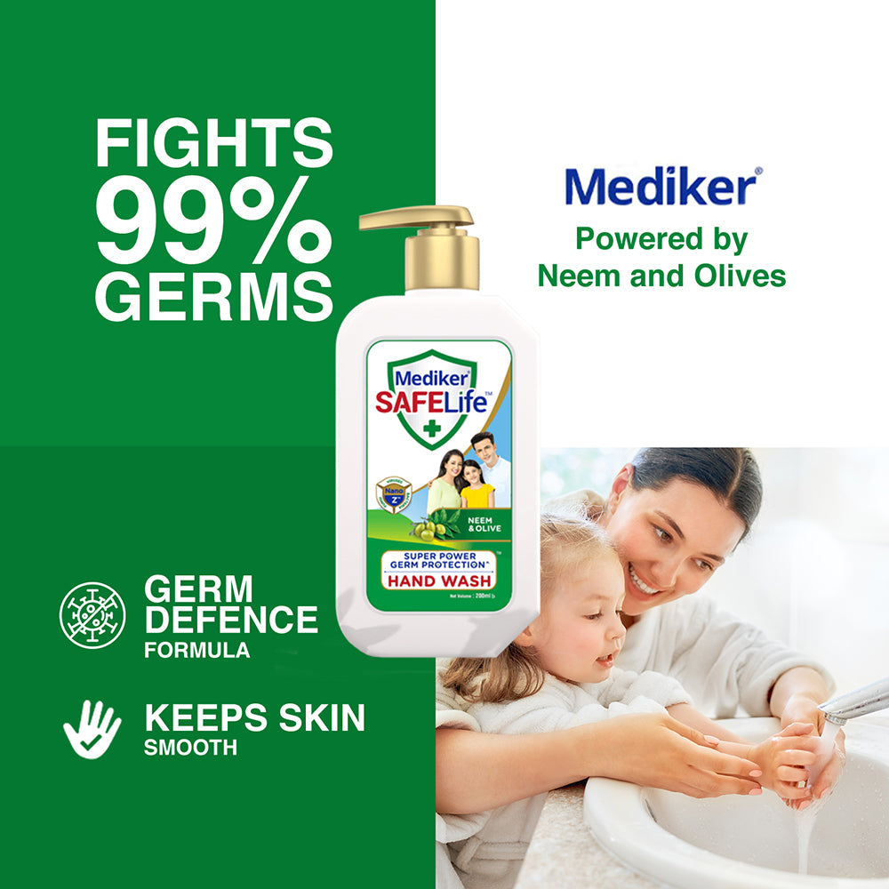 Mediker SafeLife Hand Wash Pump with Neem & Olive Oil , Protection from Germs , Fights Bacteria, Virus, Fungi (200ml)