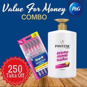 Pantene Advance Hairfall Soluation Hairfall Control 1000ml with Oral B Sensitive and Gums Toothbrush 5Pcs Combo