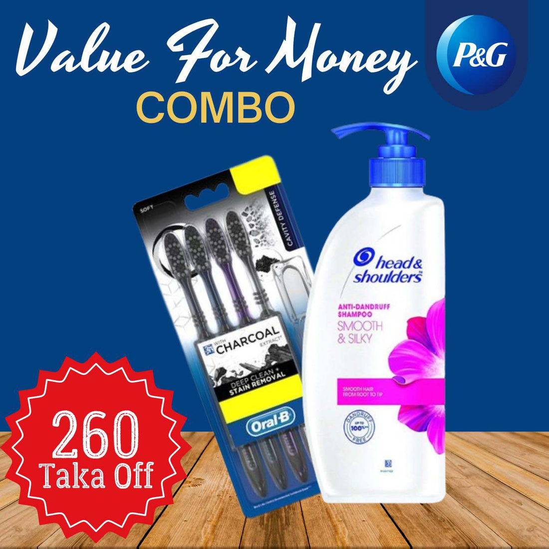 Head & Shoulders Anti Dandruff Shampoo Smooth and Silky 1000ml with Oral B Charcoal Tooth Brush 4Pcs Combo