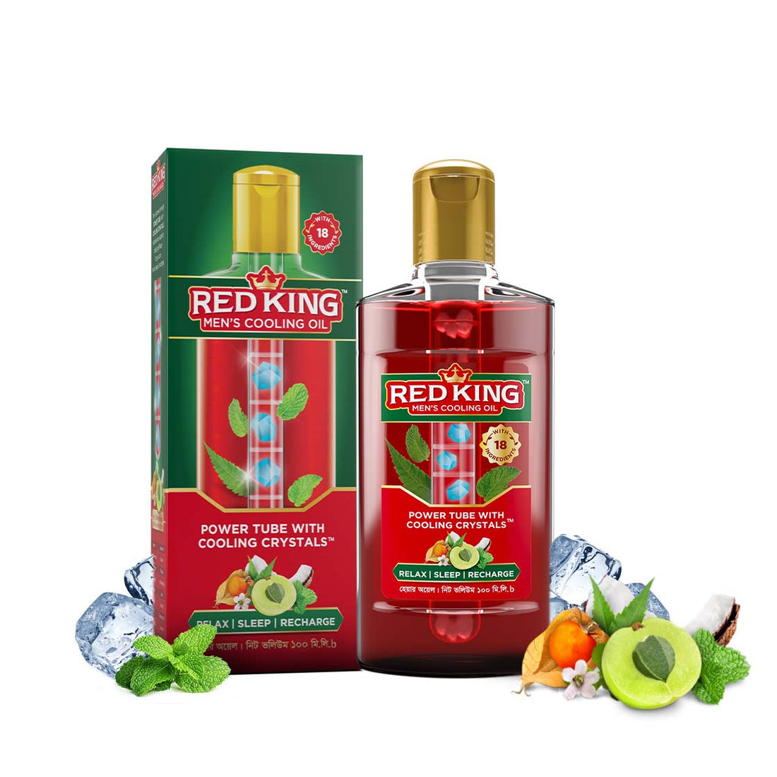 Red King Men’s Cooling Oil with 18 Natural Ingredients, Amla & Menthol Crystals, Gives Calm, Cooling Effect, Relieves Headache, Stress, Fatigue, Helps Relax, Recharge & Sleep (100ml)