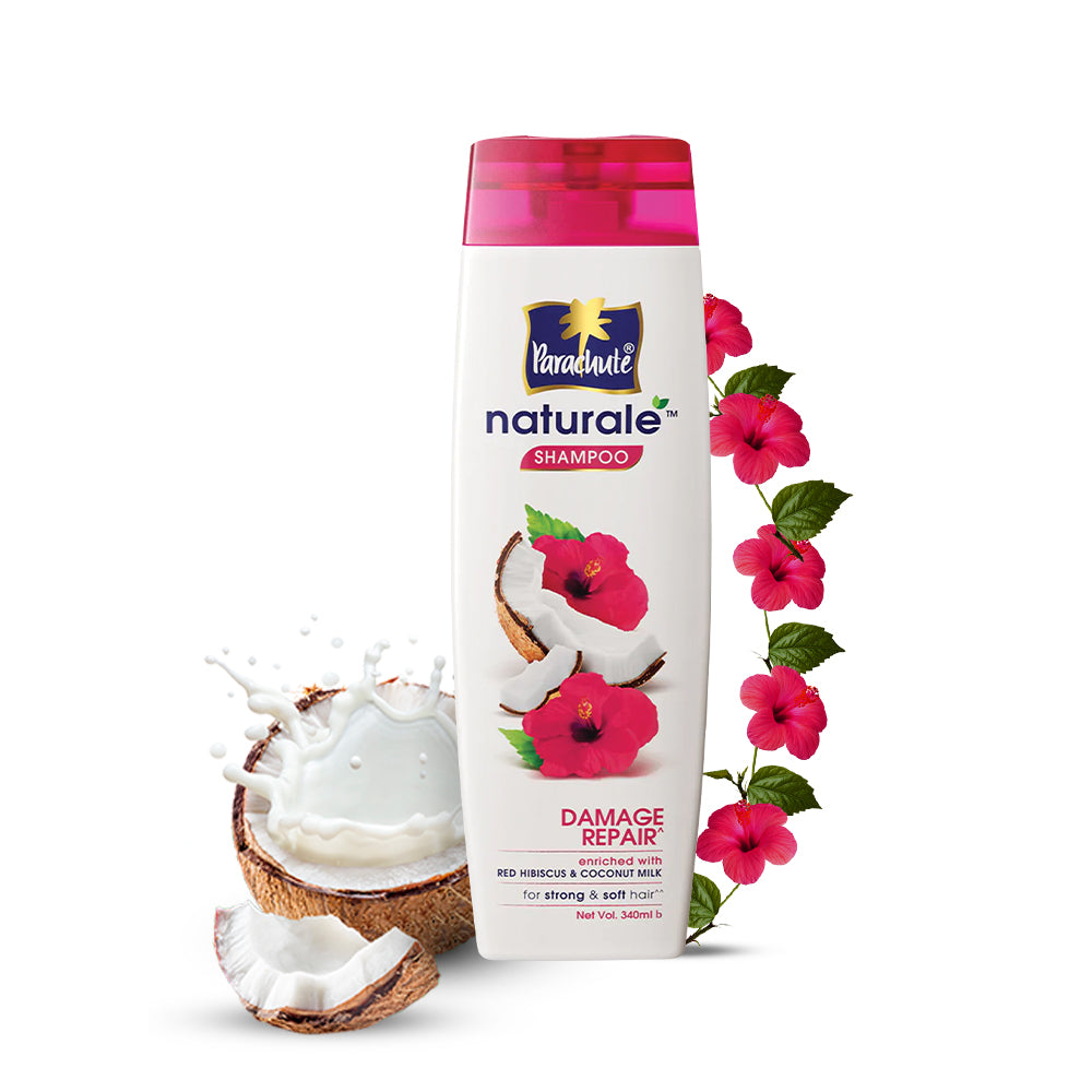 Parachute Naturale Damage Repair Shampoo with Red Hibiscus & Coconut Milk, For Strong & Soft Hair, Smoothens Rough Hair, Paraben Free, 100% Vegan, All Hair Types