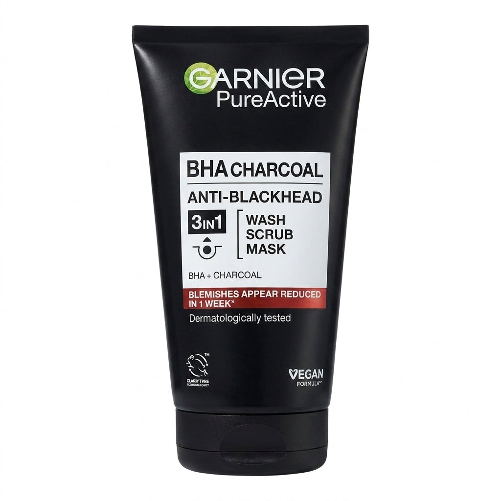 Garnier Pure Active BHA Charcoal Anti Blackhead 3in1 Wash Scrub Mask 150ml