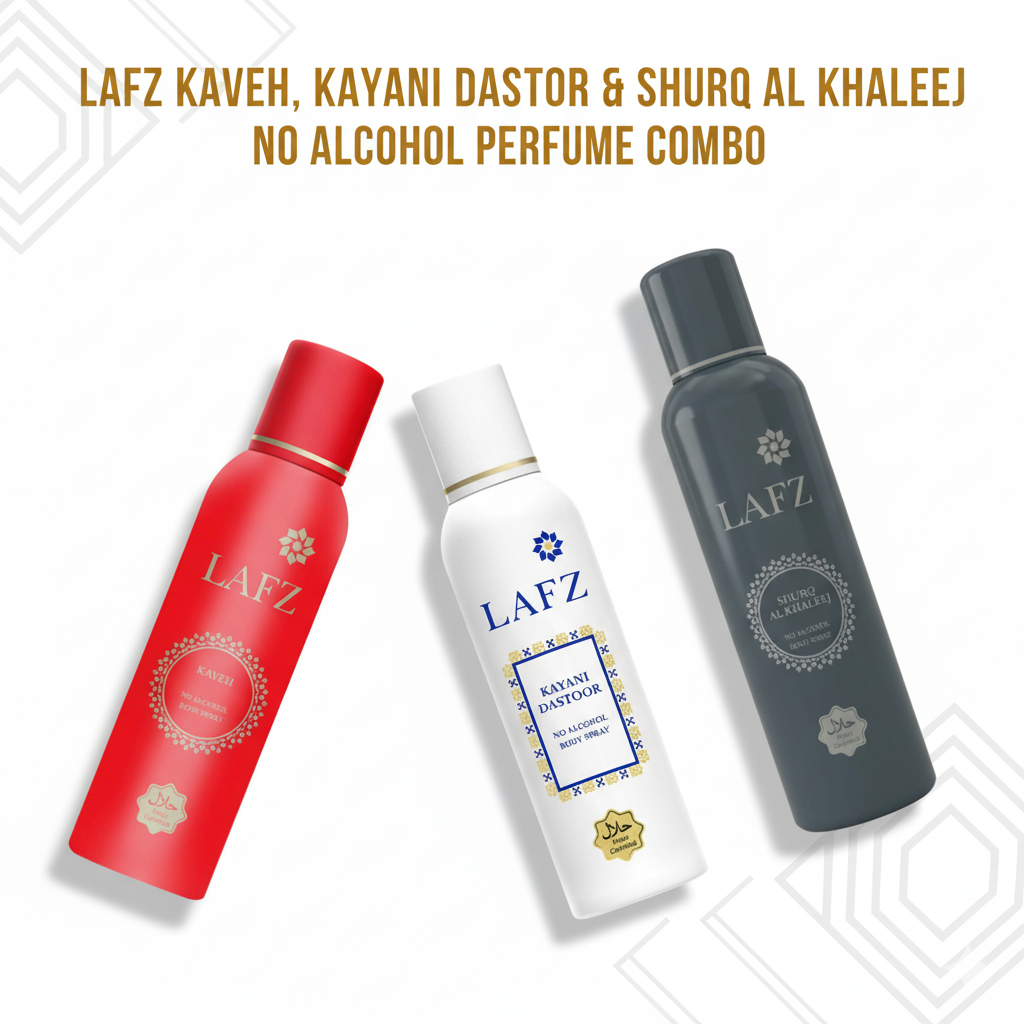 Lafz No Alcohol Perfume 160ml - Kaveh, Kayani Dastoor & Shurq Al Khaleej (Combo)