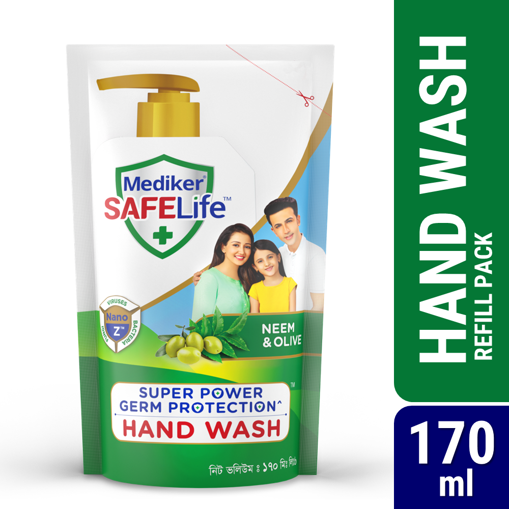Mediker SafeLife Hand Wash Refill with Neem & Olive Oil , Protection from Germs , Fights Bacteria, Virus, Fungi (170ml)