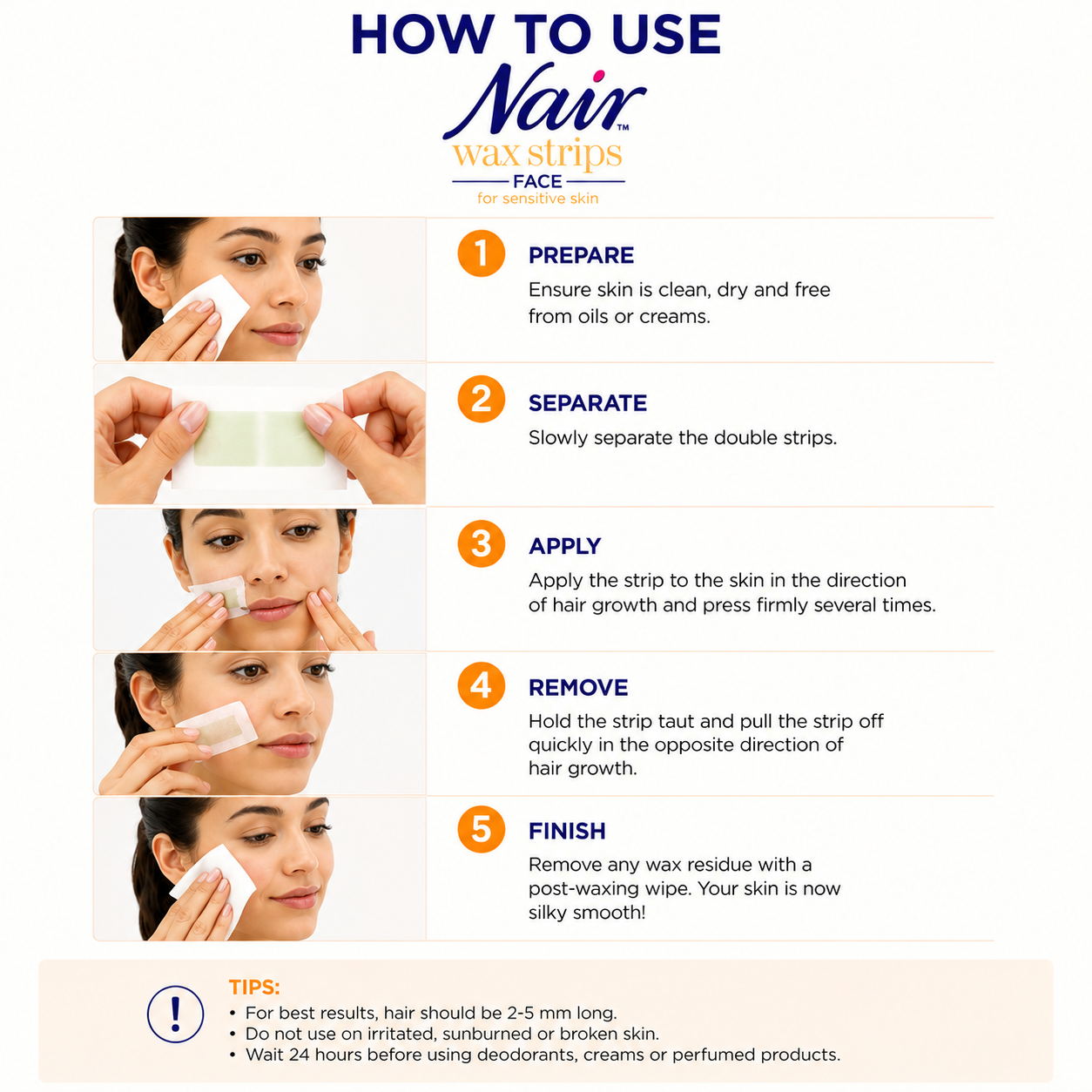 Nair Hair Removal Facial 16Wax Strips