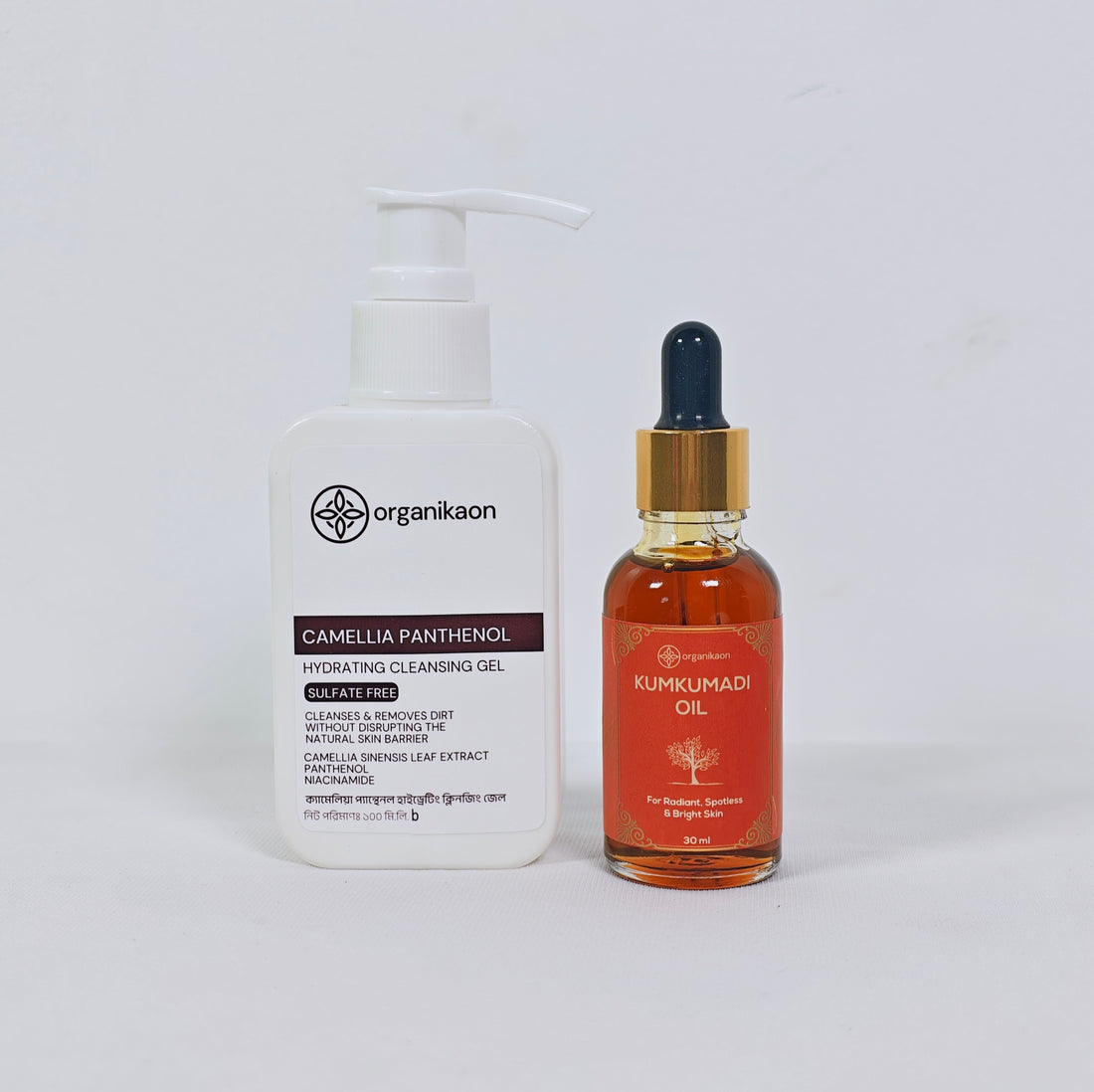 Organikaon Cleanse & Glow Duo (Organikaon Kumkumadi Oil 30ml + Camellia Panthenol Hydrating Cleansing Gel Facewash 100m)