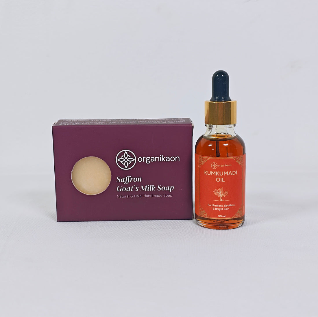Organikaon Bright Skin Duo (Organikaon Kumkumadi Oil 30ml + Saffron Goat Milk Soap 100gm)