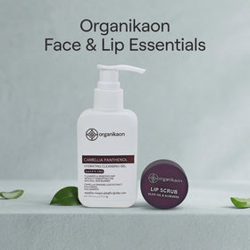 Organikaon Face & Lip Essentials (Camellia Panthenol Hydrating Cleansing Gel Facewash 100ml + Exfoliating Lip Scrub 10gm)