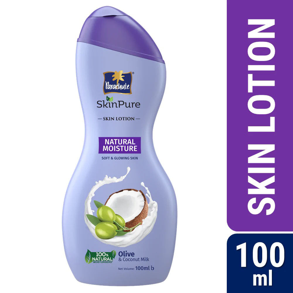 Parachute SkinPure Natural Moisture Body Lotion with Olive & Coconut Milk,For Soft, Glowing, Nourished Skin, 100% Natural Moisturizers, All Skin Types (100ml)