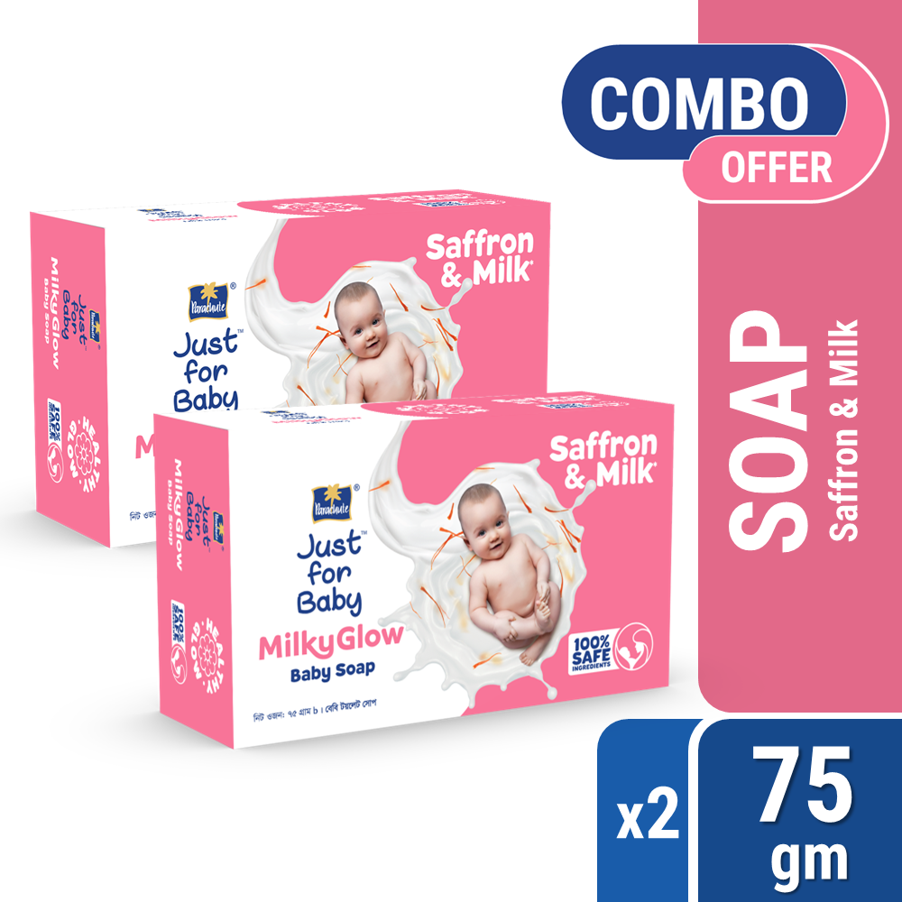 Parachute Just For Baby - Milky Glow Saffron & Milk Soap Pack of 2 Combo (75gm x 2)