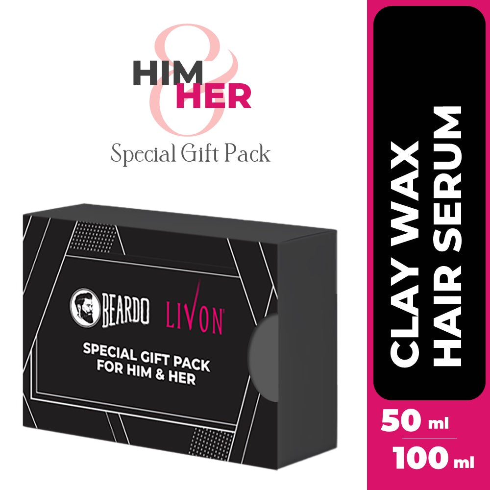 Beardo Special Gift Pack - Beardo Strong Hold Clay Wax 100g & Livon Hair Serum 100ml
