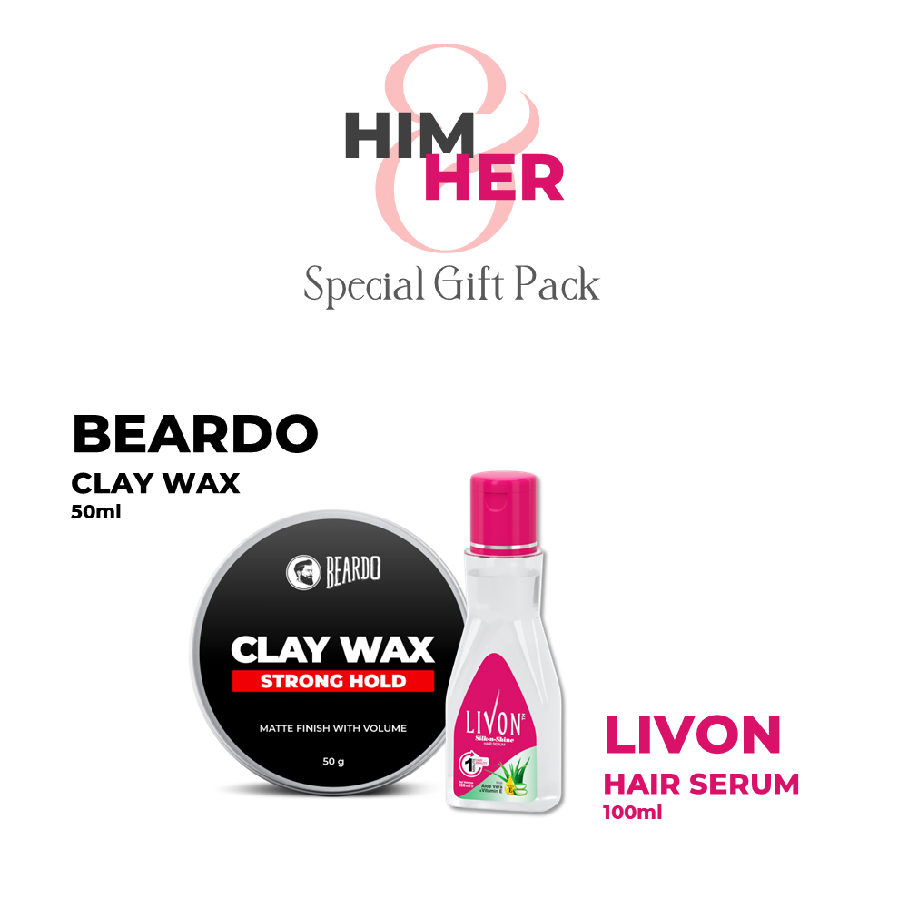 Beardo Special Gift Pack - Beardo Strong Hold Clay Wax 100g & Livon Hair Serum 100ml