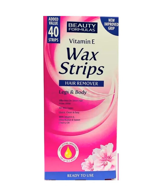Beauty Formulas Vitamin E Hair Remover Wax Strips For Legs & Body – 40 Strips