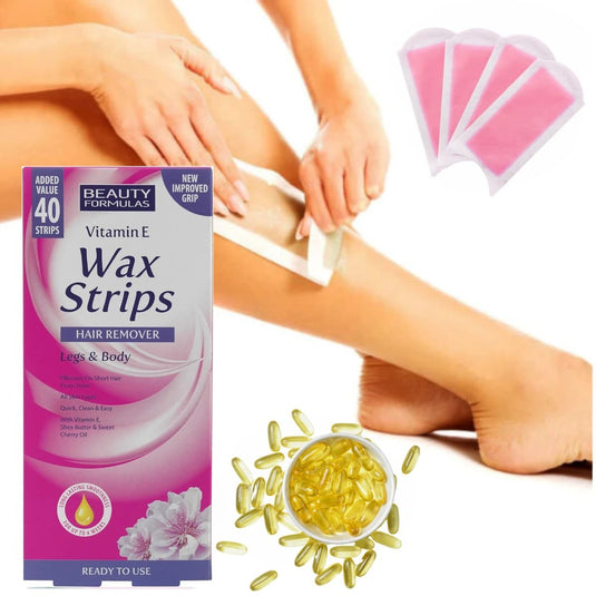 Beauty Formulas Vitamin E Hair Remover Wax Strips For Legs & Body – 40 Strips
