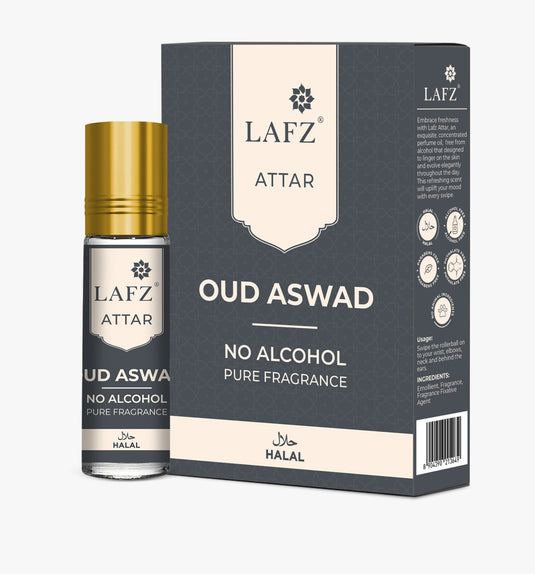Lafz No Alcohol Pure Fragrance Attar (6ml) - Oud Aswad