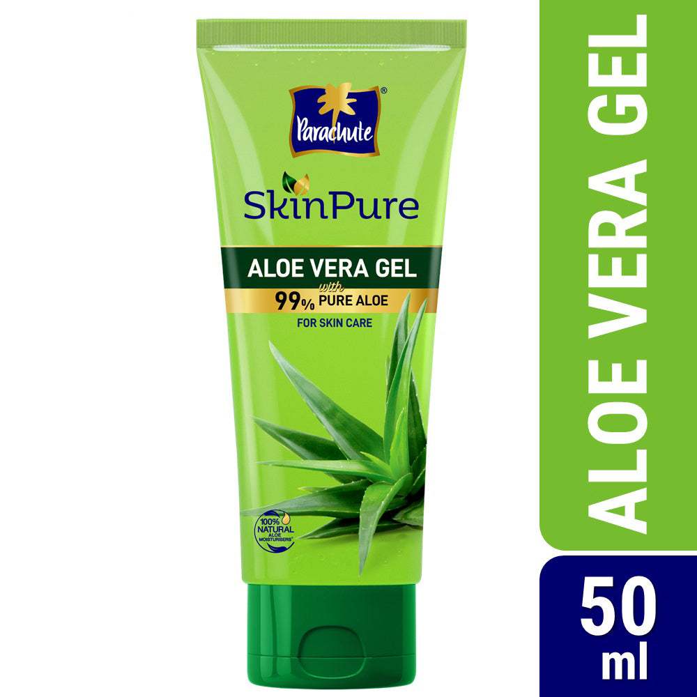 Parachute SkinPure Aloe Vera Gel , 99% Pure Aloe, For Soft, Moisturized & Hydrated Skin, Heals, Repairs, Protects Skin, 8h moisturization, Soothes Sunburn, All Skin Types (50ml)