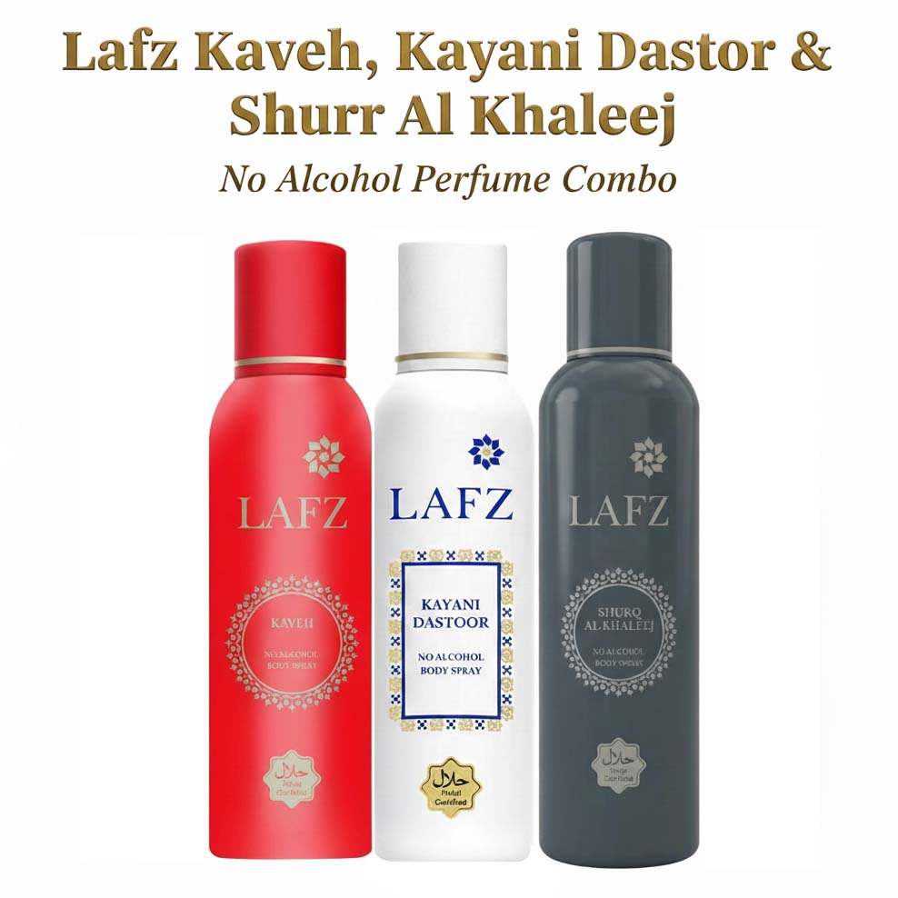 Lafz No Alcohol Perfume 160ml - Kaveh, Kayani Dastoor & Shurq Al Khaleej (Combo)