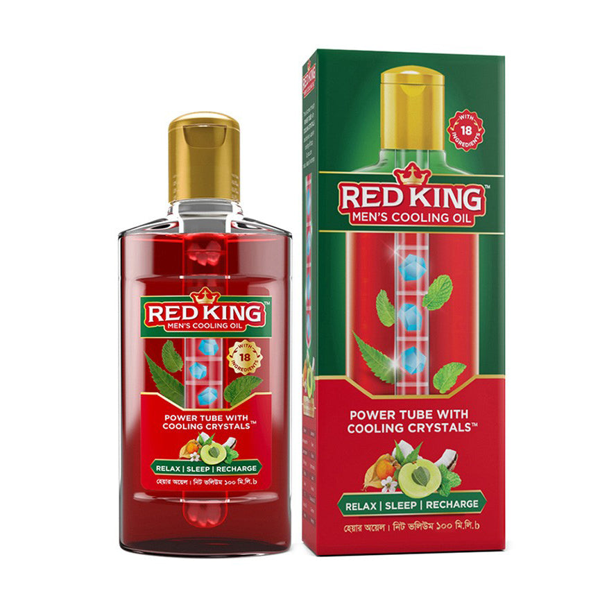 Red King Men’s Cooling Oil with 18 Natural Ingredients, Amla & Menthol Crystals, Gives Calm, Cooling Effect, Relieves Headache, Stress, Fatigue, Helps Relax, Recharge & Sleep (100ml)