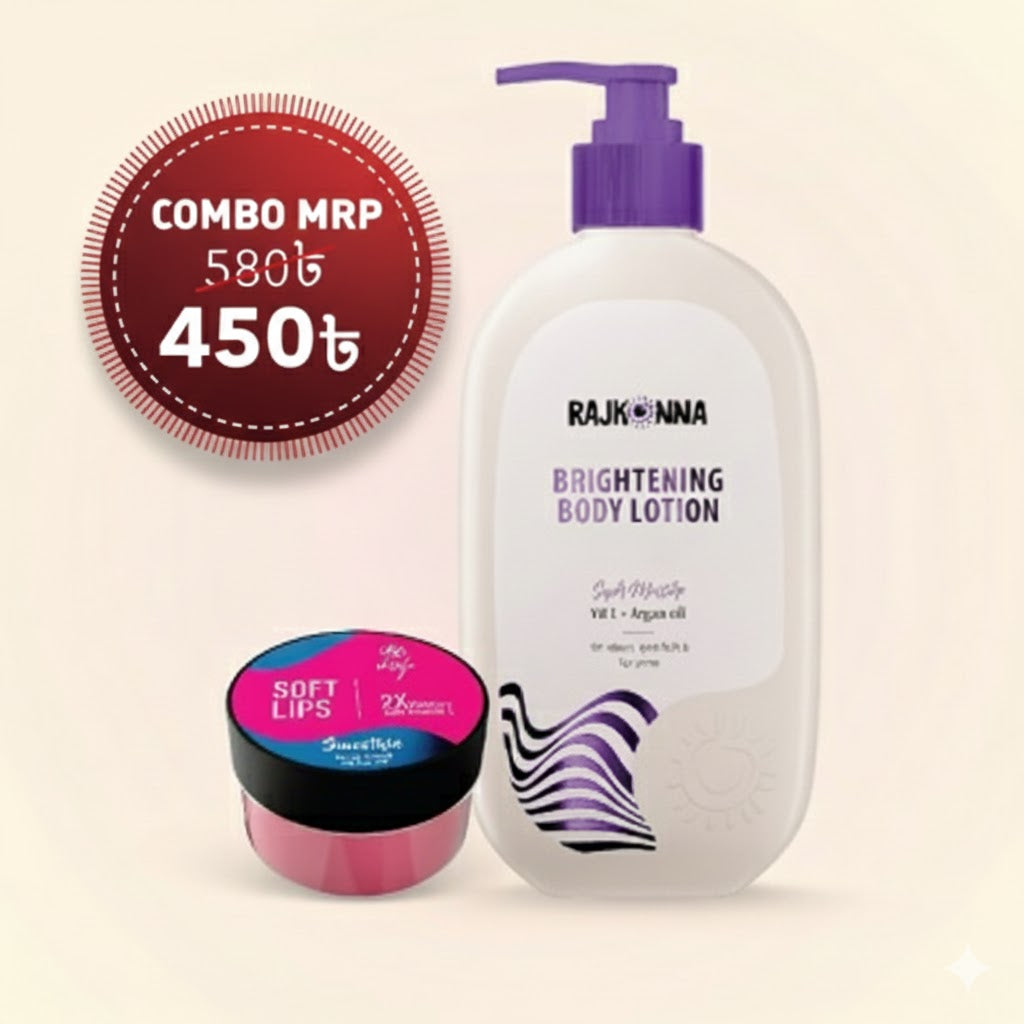 Rajkonna Brightening Body Lotion Super Moisture 300ml & Free Skin Café Lip Balm Vitamin E- Smoothie (B1G1 )