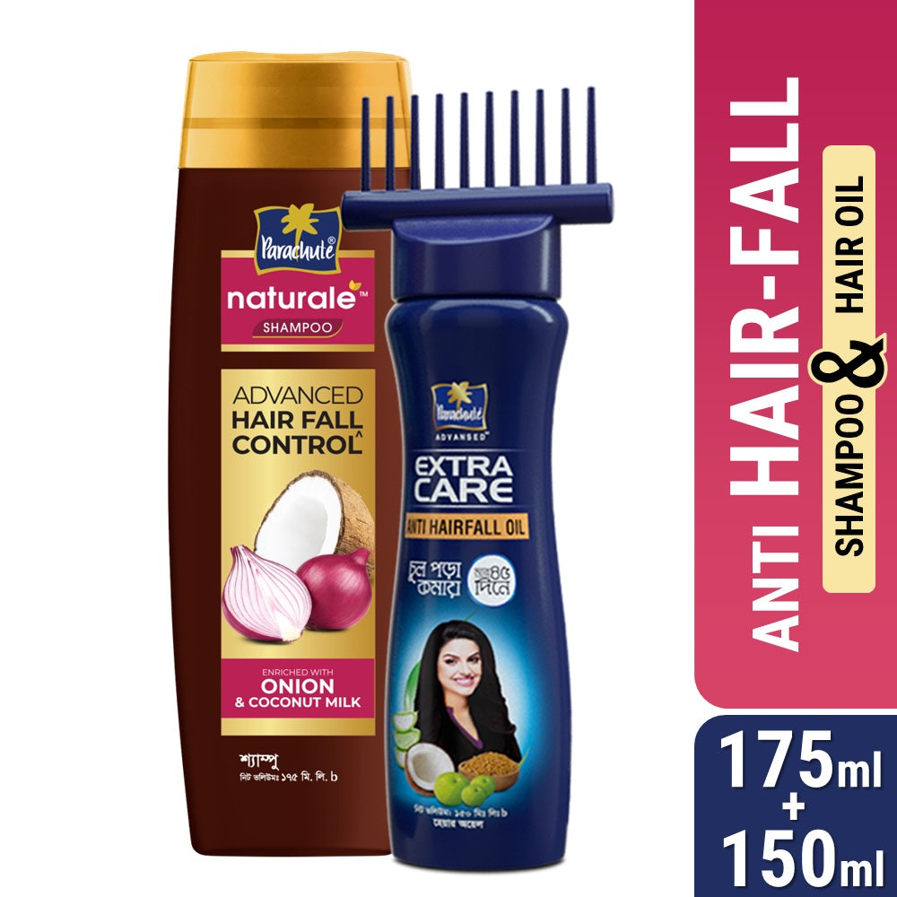 Anti Hair-Fall Bundle - Parachute Anti Hairfall Oil Extra Care 150ml (Root Applier) & Parachute Naturale Shampoo Advanced Hair Fall Control 175ml