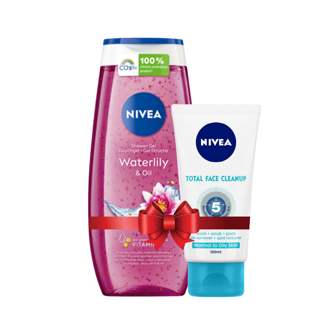 Nivea Water Lily and Oil Shower Gel 250ml and Total Face Cleanup Face Wash 100ml (Combo Pack )