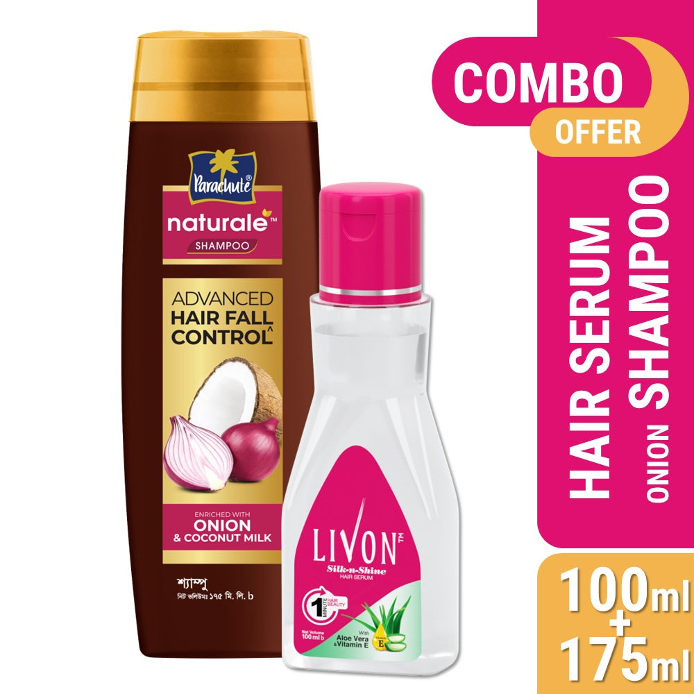 Hair Care Bundle - Livon Hair Serum 100ml & Parachute Naturale Onion Shampoo 175ml