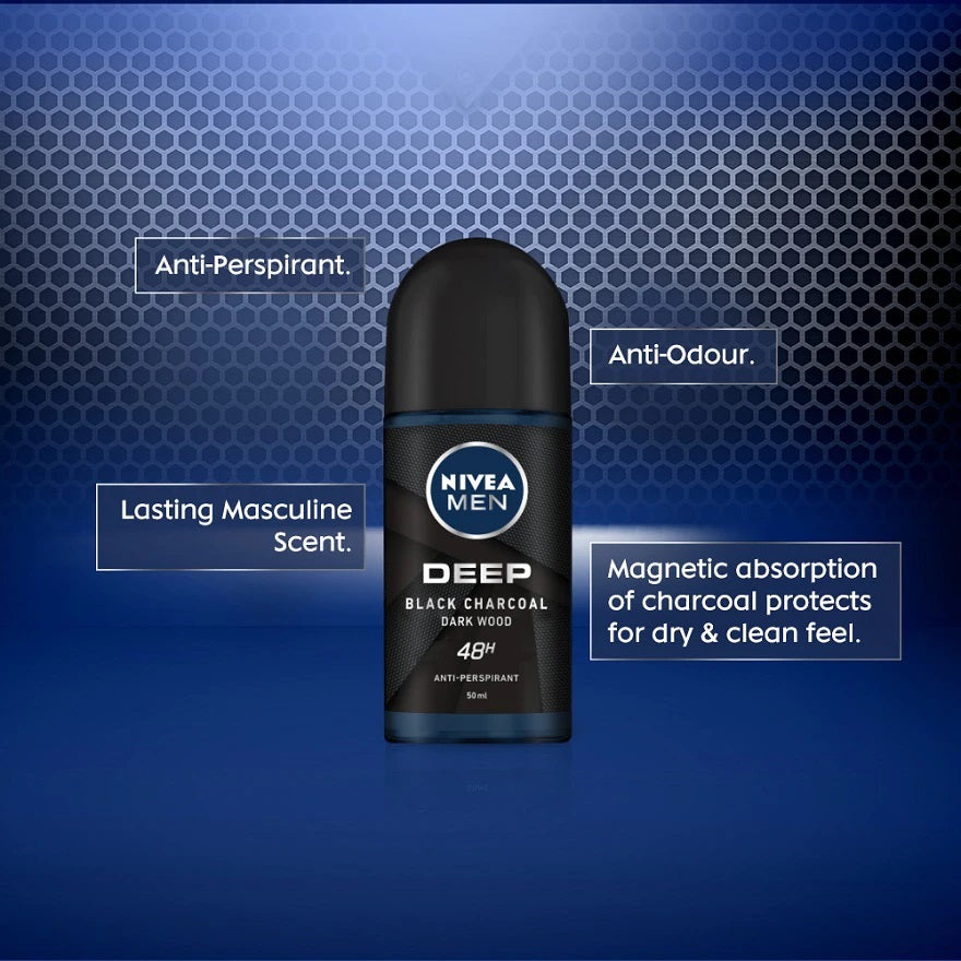 Nivea Men Deep Black Charcoal Darkwood Roll on (50ml)