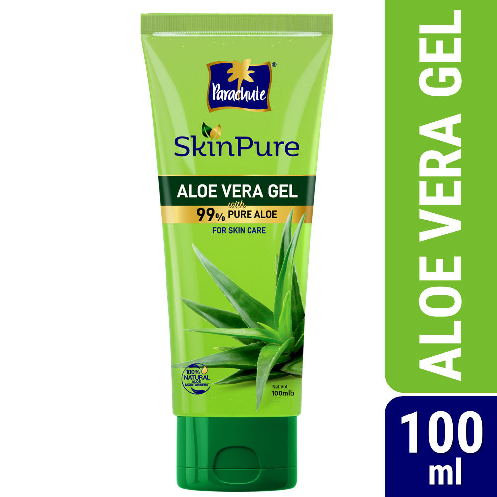 Parachute SkinPure Aloe Vera Gel , 99% Pure Aloe, For Soft, Moisturized & Hydrated Skin, Heals, Repairs, Protects Skin, 8h moisturization, Soothes Sunburn, All Skin Types (100ml)