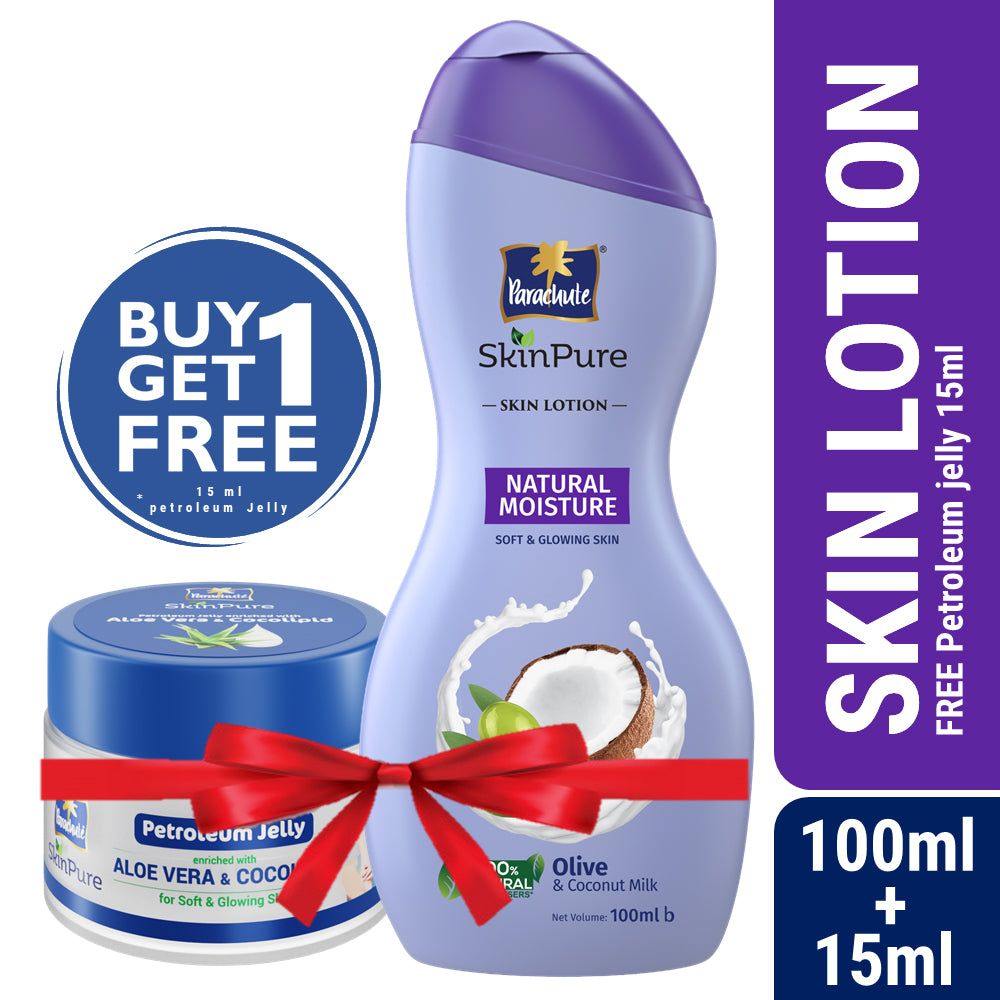 Parachute SkinPure Skin Lotion Natural Moisture 100ml (15ml Petroleum Jelly Free)
