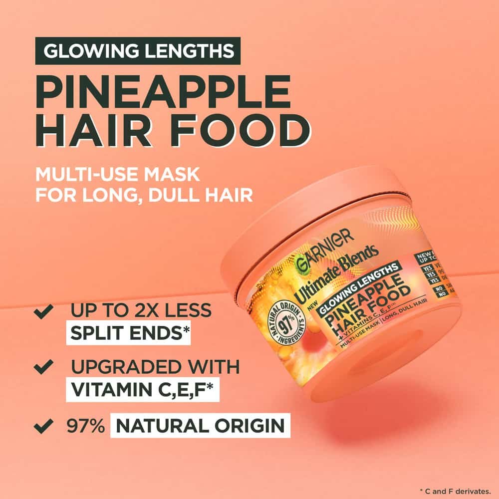 Garnier Ultimate Blends Glowing Lengths Pineapple Hair Food + Vitamin C, E, F Multi-Use Mask 400ml