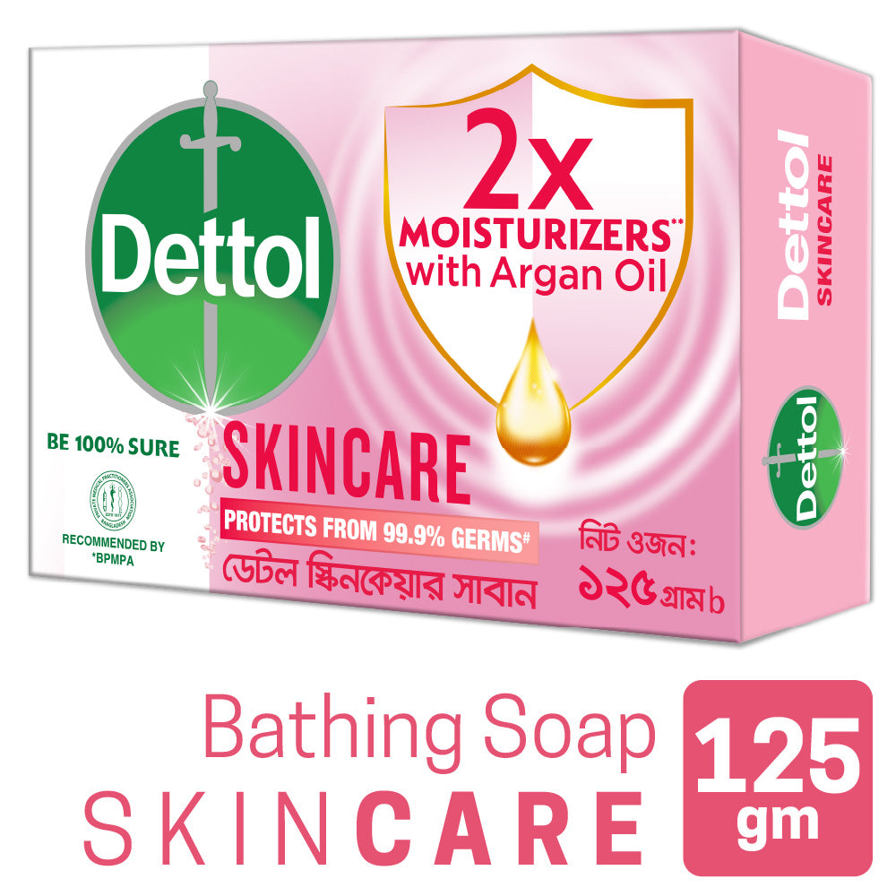 Dettol Soap Skincare Quad Pack (125gm X 4), 2X Moisturizers with Argan Oil Bathing Bar