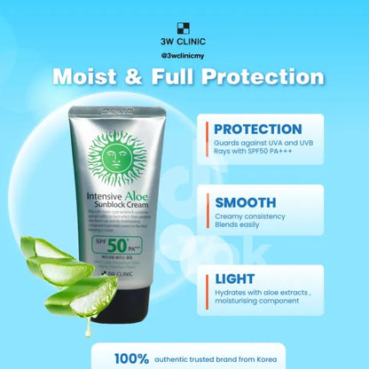 3W Clinic Intensive Aloe Sunblock Cream SPF50+ PA+++ 70ml