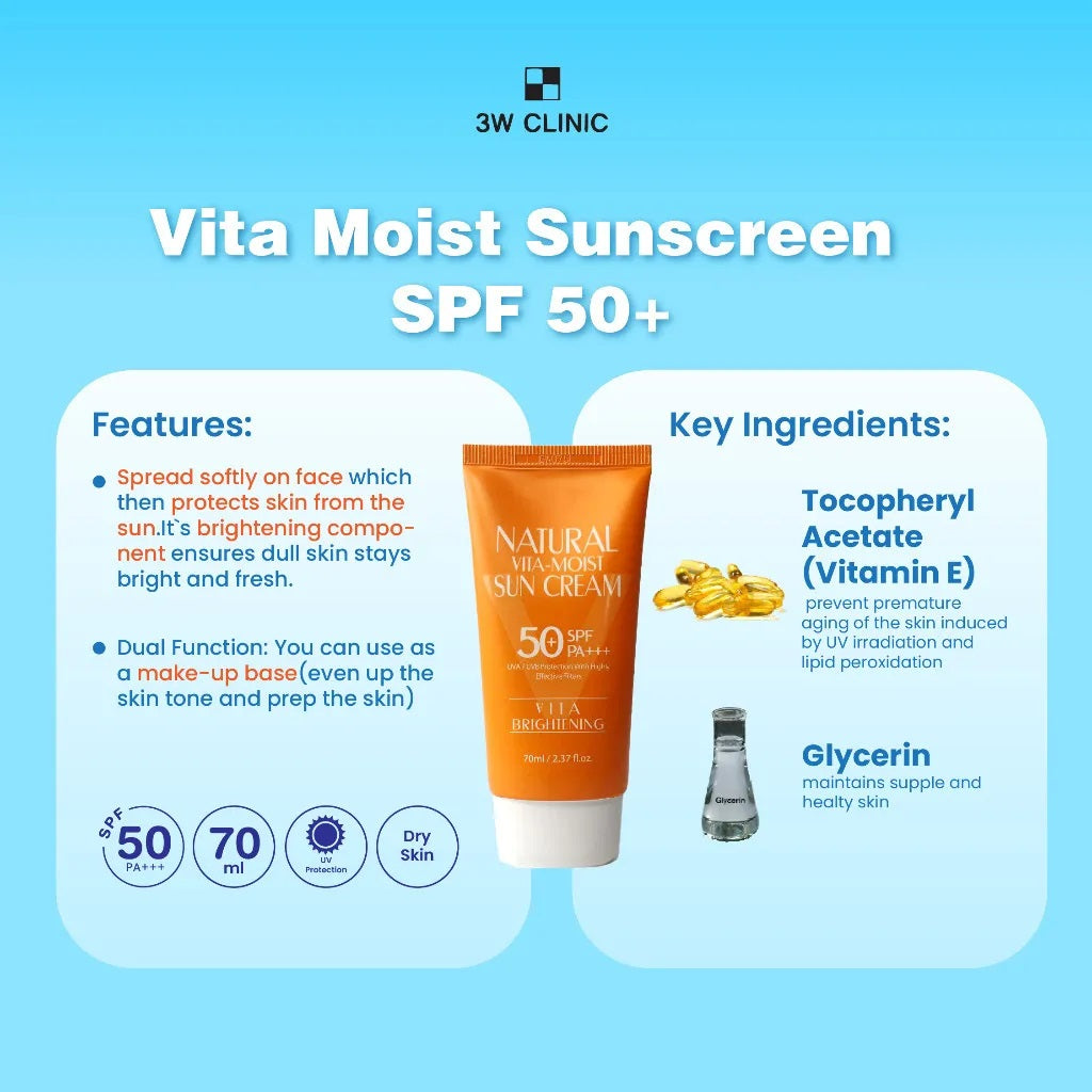 3W Clinic Natural Vita-Moist Sun Cream SPF50+ 70ml