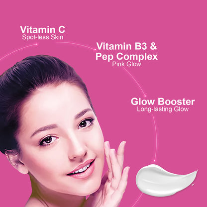 Glo On Pink Glow Cream with American Skin Technology , Enriched with Vitamin C,E, B3 &amp; Glow Boosters, For Bright, Glowing, Spot Less Skin, Sun Protection, All Skin Types (25gm)