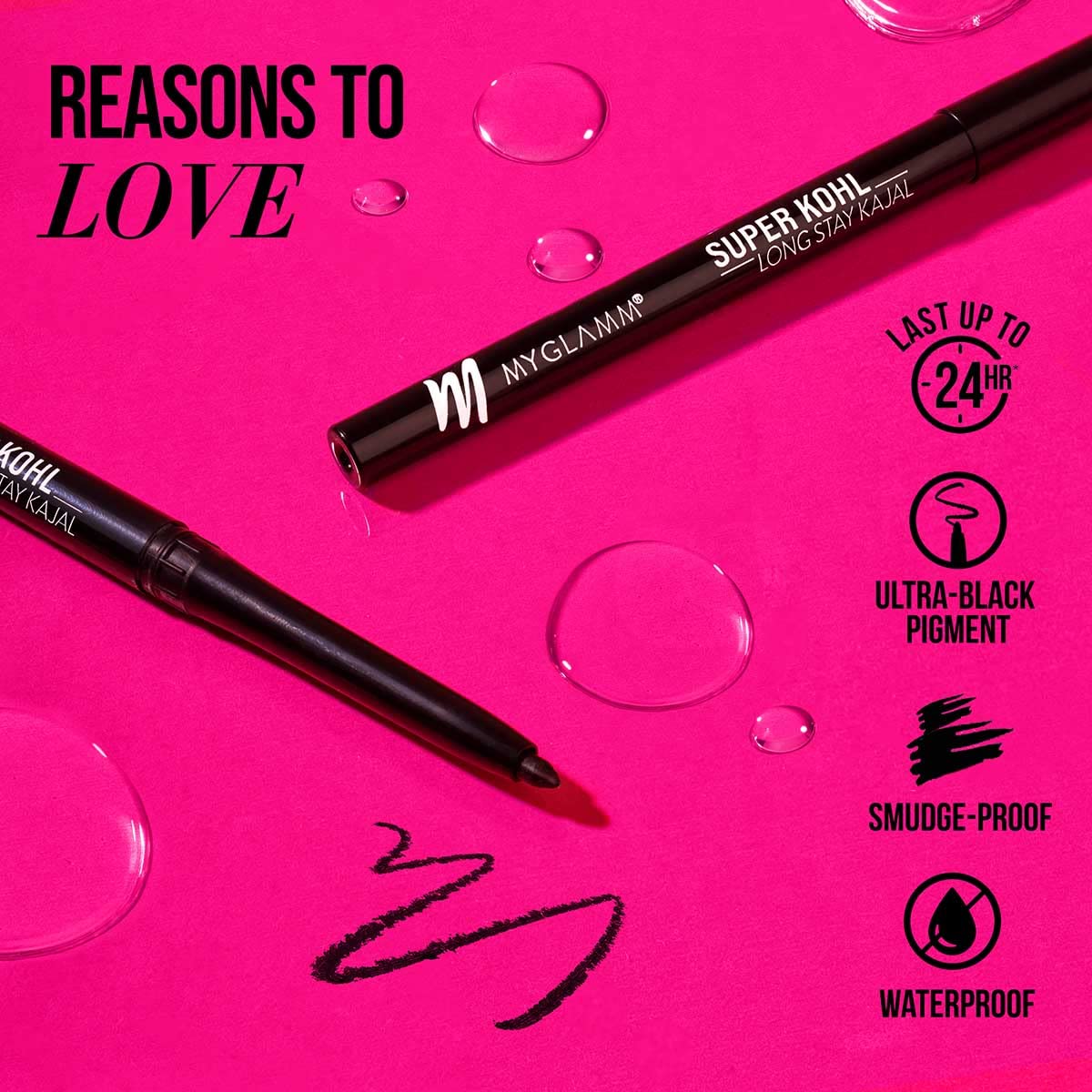 MyGlamm Super Kohl Long Stay Kajal Matte Finish - Black (0.3gm)