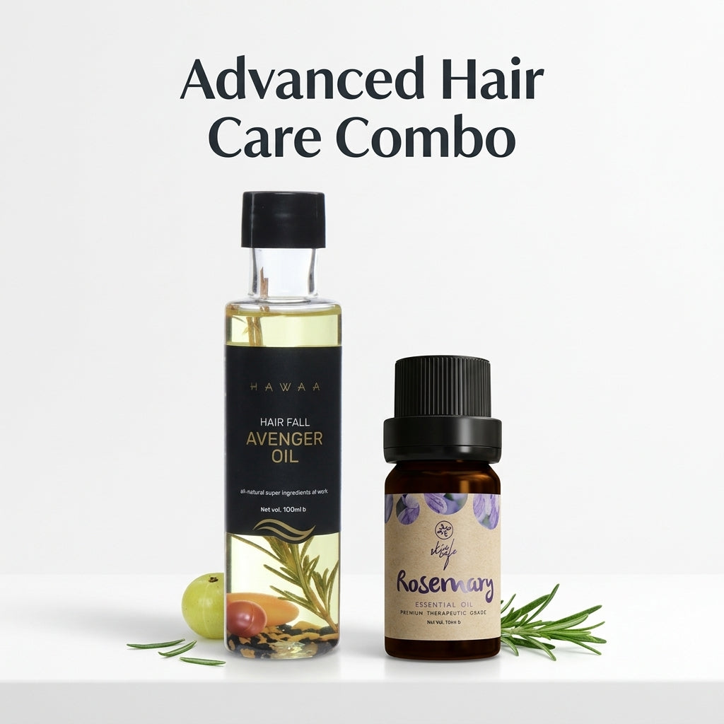Hawaa Hair Fall Avenger Oil 100ml with Skin Cafe Rosemary Essential Oil 10ml Combo