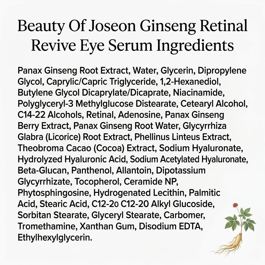 Beauty of Joseon Ginseng + Retinal Revive Eye Serum (30ml) key ingredients
