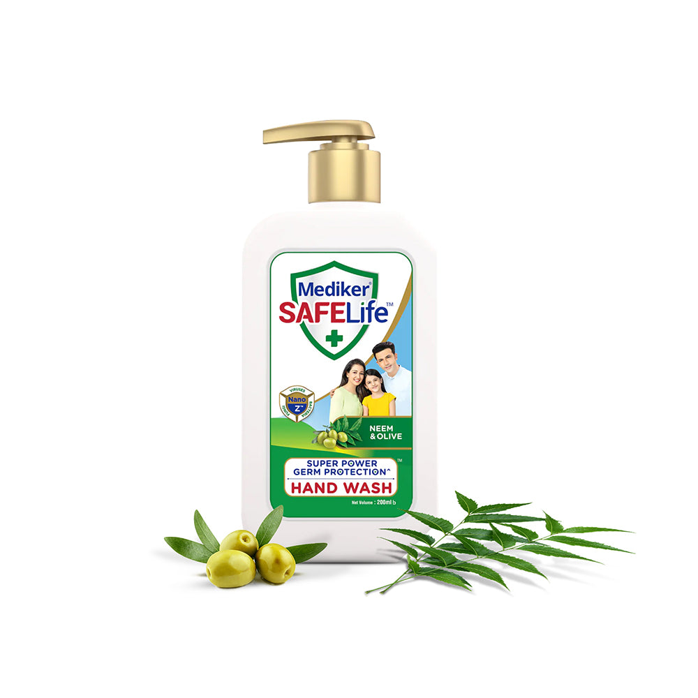 Mediker SafeLife Hand Wash Pump with Neem &amp; Olive Oil , Protection from Germs , Fights Bacteria, Virus, Fungi (200ml)