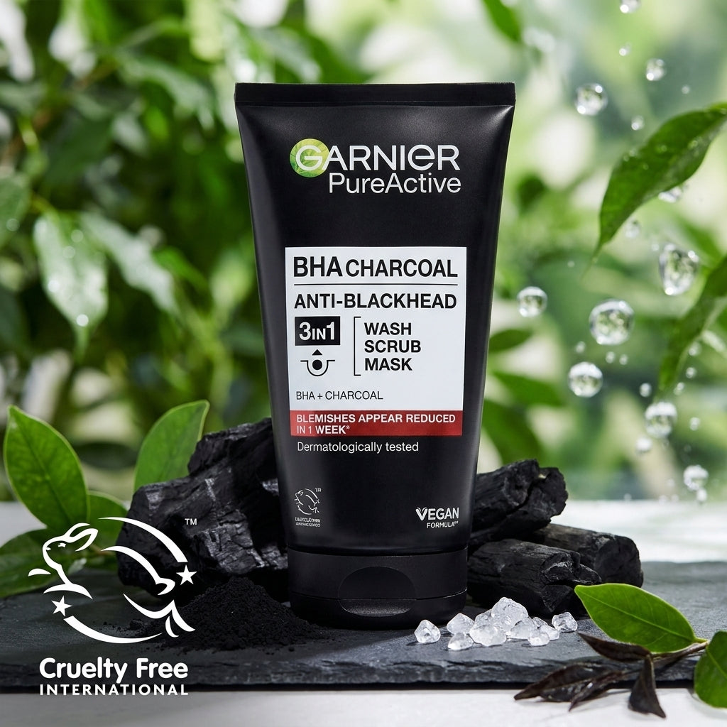 Garnier Pure Active BHA Charcoal Anti Blackhead 3in1 Wash Scrub Mask 150ml-3