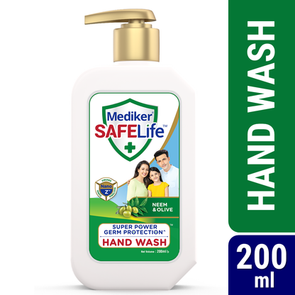 Mediker SafeLife Hand Wash Pump with Neem &amp; Olive Oil , Protection from Germs , Fights Bacteria, Virus, Fungi (200ml)